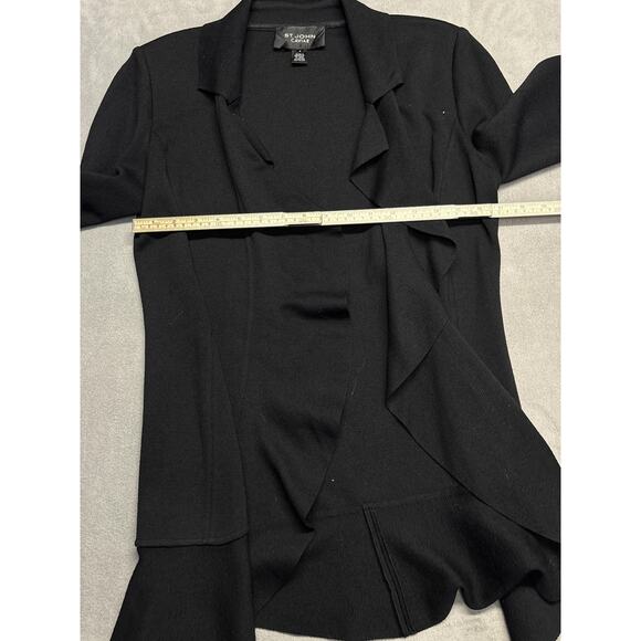 St. John Caviar Sweater Womens 6 Black Open Front Ruffle Peplum Knit Cardigan - Picture 4 of 8